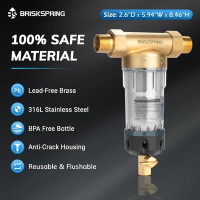 40 Micron Whole House Water Pre Filter with Manual Flush and Reusable Mesh Sediment Filter